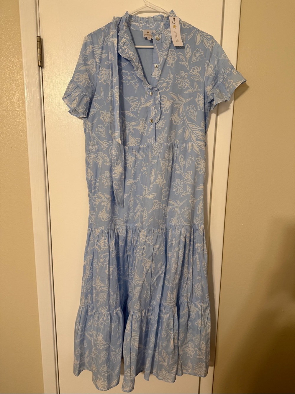 NEW Light Blue Floral Tie-Neck Maxi Dress by Unknown Brand